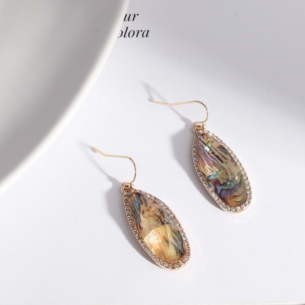 'Kira' Faceted Abalone Drop Gold Hook Earrings